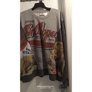 Dr Pepper Sweatshirt 2XL Gray Cotton Blend Crewneck Graphic Logo Lion Pullover